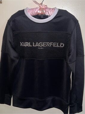 Karl Lagerfeld Men’s Black Crewneck Sweatshirt with White Trim